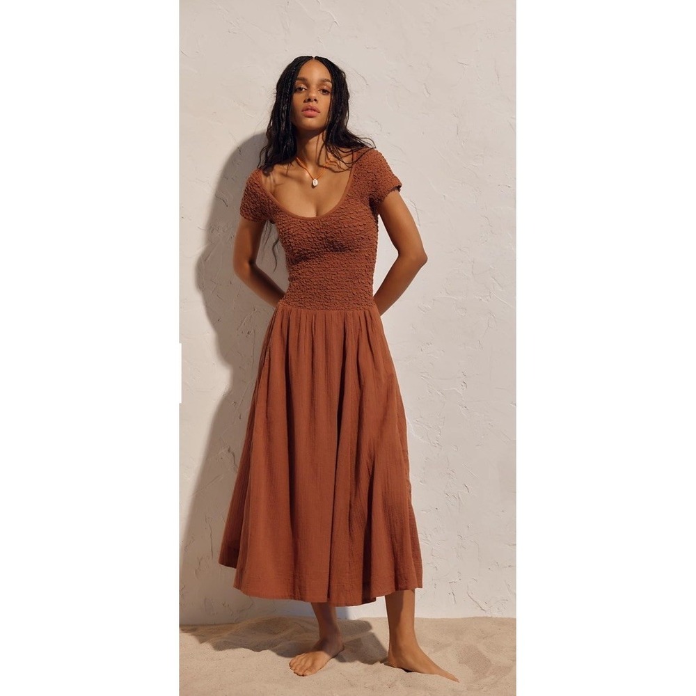 Free People Rust Brown Midi Dress